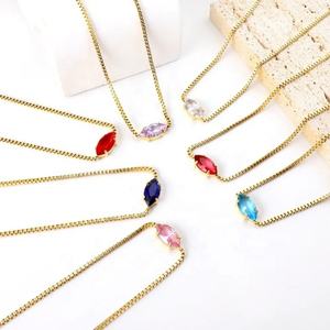 Collares de Piedras Naturales de Acero Inoxidable al por Mayor, Collar Ovalado de Rubí Chapado en Oro de 18K con Zirconia y Piedra de Nacimiento Personalizada - Product Image 1