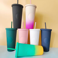 Gobelets en plastique à picots de 24 oz avec couvercle, écologiques, minimalistes, réutilisables, dégradés de couleurs, pour le voyage