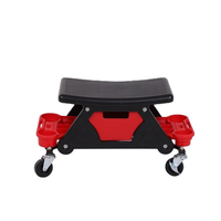 Tabouret d'escalade en plastique poli avec options de rangement multiples, outil de travail pour le nettoyage automobile et la réparation de véhicules, planche de siège détachable, rouge/noir