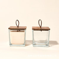 Nouveau porte-bougie en verre transparent carré de 300 ml/640 ml, luxueux pot carré pour bougie parfumée avec couvercle en bois d'acacia