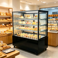 Vitrina Refrigerada Vertical Comercial Alta para Pasteles, con Vidrio Curvo Recto, Refrigeración por Aire, para Panadería y Pastelería, con Luz LED