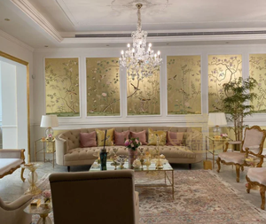 Murale murale personnalisée en feuille d'or - Peinture murale exquise de fleurs et d'oiseaux - Product Image 1