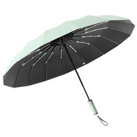 16-Rib Automatische Oversized Paraplu, Zwarte Coating UV-Bescherming Waterdicht Windbestendig Versterkte Zonneparaplu