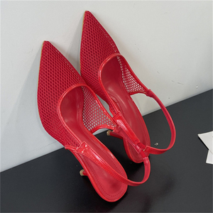 Sandalias de Tacón Alto con Punta en Pico, Elegantes y a la Moda para Mujer, Verano 2025, con Cordones, Malla Transpirable, Tacón Bajo - Product Image 5