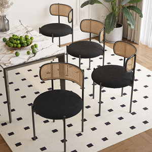 Best Selling <b>Dining</b> Room Kitchen Fabric Upholstered Rattan Back <b>Dining</b> <b>Chair</b> with Black Metal Legs - Product Image 4