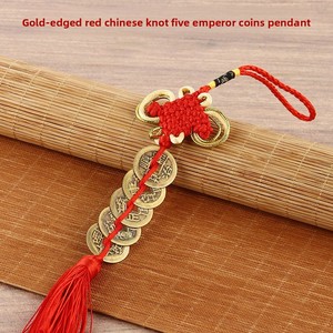 Pendentif en laiton véritable en forme <span class=keywords><strong>de</strong></span> calebasse, fait main, thème nœud chinois, avec motif Monnaie des Cinq Empereurs, pour porte <span class=keywords><strong>de</strong></span> maison et cadeau <span class=keywords><strong>de</strong></span> pendaison <span class=keywords><strong>de</strong></span> crémaillère - Product Image 2