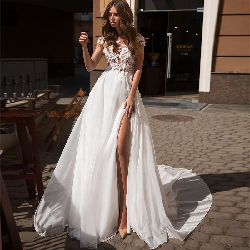 Shop Our Collection of Sexy Leg Open Cap Sleeve a-Line Wedding Dresses