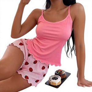 Women 2-Piece Robe Set Pink Sleeveless Tank Top Solid Shorts Knitted Cotton Breathable Sexy V-neck Elastic Waist Summer Casual - Product Image 4