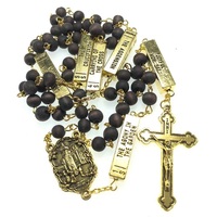 Chapelet parfum parfumé de rose 6*7mm, collier catholique avec cinq mystérieux, au centre de fatma antique en or et croix de jésus