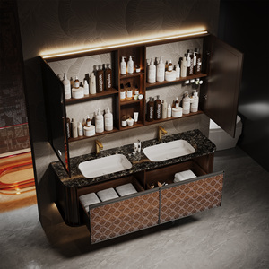 Mueble de <span class=keywords><strong>Baño</strong></span> de Lujo Estilo Italiano, Mueble de Madera Maciza <span class=keywords><strong>con</strong></span> Encimera de Piedra, Mueble <span class=keywords><strong>con</strong></span> <span class=keywords><strong>Espejo</strong></span> Inteligente - Product Image 2