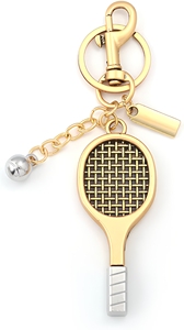 Porte-clés vintage en forme de raquette de tennis dorée, mini pendentif en métal pour sac de sport, breloque en alliage, cadeau souvenir pour les amateurs de tennis, pour clés de voiture - Product Image 6
