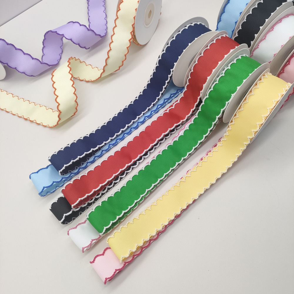 1 Wholesale Custom Moon Stitch Edge Ribbon Wave Scalloped Grosgrain Ribbon Multi Colors DIY Bow Party Gift Decor Ribbon Roll