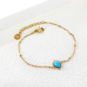 สร้อยข้อมือหินสีฟ้ารูปหยดน้ำ โซ่ทอง เครื่องประดับสแตนเลส ของขวัญ สร้อยข้อมือผู้หญิงแฟชั่น - Product Image 1