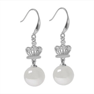 Sterling <b>Silver</b> Plated <b>Crown</b> Drop Earrings Green Chalcedony Women's Everyday Wear - Product Image 4