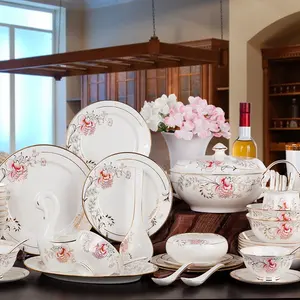 New Chinese hand-painted gold-edged bone china tableware set household bowl festive gift box