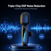 Microphone Lavalier Sans Fil Double 3-en-1 avec Réduction de Bruit pour iPhone, Android, Appareil Photo – Idéal pour les Interviews en Extérieur, Vlogs et Enregistrements Vidéo