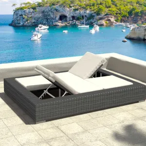 Mobilier d'extérieur design de style luxueux et léger pour hôtel salon de jardin patio plage cour rotin tissage lit de repos double
