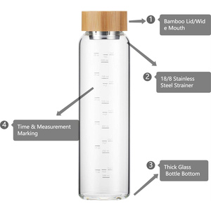 Botella de Agua de Vidrio de Borosilicato con Logotipo Personalizado, Reutilizable, Libre de BPA, a Prueba de Fugas, Apta para Lavavajillas, con Tapa de Bambú - Product Image 3