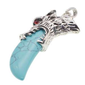 हस्तनिर्मित 04SN0541S अर्द्ध Priceous पत्थर चांदी भेड़िया सिर मरकत दांत लटकन हार के लिए 60CM श्रृंखला पुरुषों - Product Image 1
