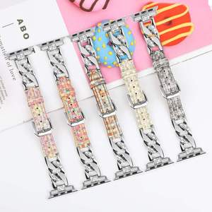 Correa de Cadena con Incrustaciones de Diamantes para Apple Watch Ultra 49mm SE 44mm 42mm 38mm, Correa de Reloj de Cuero Colorida con Patrón Tejido - Product Image 1