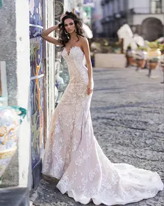 Abiti da sposa a Sirena 2022 Vestido De Novia Sirena See Through Crystal Up Back Lace elegante abito da sposa a tromba Gelinlik