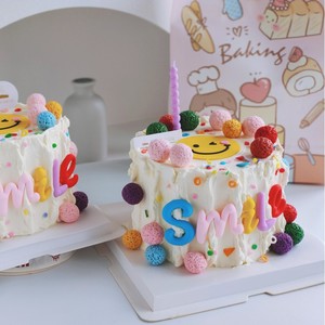 Smiley Face Cake Decorations Colorful Round Birthday Toppers For Children's Party Reusable - Product Image 2