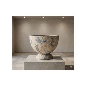 Pot de fleurs décoratif en fibre de verre effet marbre de qualité supérieure, prêt à être expédié, avec base sur piédestal, pour jardin extérieur, patio. - Product Image 1