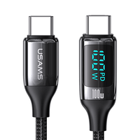 Kabel Data USAMS 100W USB C Tipe C PD Pengisian Cepat Berbahan Zinc Alloy dengan Tampilan Digital Daya