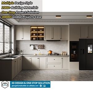 Meubles de cuisine en bois massif de style américain, armoires de cuisine sur mesure, design de meubles de cuisine, plan de travail en granit pour appartement, <span class=keywords><strong>prix</strong></span> d'usine - Product Image 1