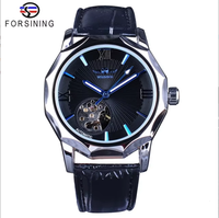 Montre automatique de luxe pour homme, design géométrique Océan Bleu, cadran squelette transparent, montre mécanique tendance