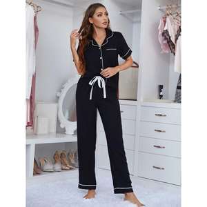 2025 da <span class=keywords><strong>donna</strong></span> <span class=keywords><strong>con</strong></span> <span class=keywords><strong>bottoni</strong></span> morbidi <span class=keywords><strong>pigiama</strong></span> per indumenti da notte in cotone 2 pezzi set da salotto <span class=keywords><strong>con</strong></span> collo a tacca e tasche - Product Image 2