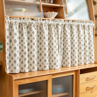 Rideau court à passe-tringle imprimé petites fleurs vertes, rideau de protection anti-poussière multi-usages pour armoire de cuisine et rangement