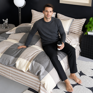 Poland Stock <b>Neutral</b> Block <b>Bedding</b> <b>Set</b> Charcoal Cream Check Cotton Duvet EU Dropshipping 3pcs - Product Image 2