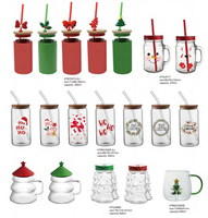 Tasses en verre borosilicate à paroi simple sur le thème de Noël, motifs de dessins animés, poignées personnalisables, festives, 420 ml, résistantes à la chaleur