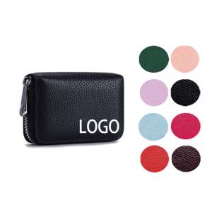 Heren En Dames Compacte Pu-Kaart Portemonnee Met Lychee Print Anti-Demagnetie Kaarthoes Effen Kleur One-Use Promotionele Draagtas - Product Image 1