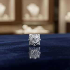 Orecchini a Perno con Fiore in Oro Bianco, Cristallo Taglio Brillante Rotondo, Montatura a Griffe con Strass, Gioielli Classici da Donna per Fidanzamento - Product Image 2