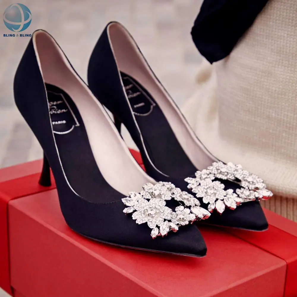 Quadratische Strass Schuhs chn allen Zubehör für Damen Hochzeit Ferse Blume Charm Dekorationen