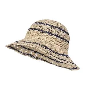 Damen Strohhüte Häkeln Panama UV-Schutz Sun Beach Hut Visiere Faltbare weibliche Sommer Angel hut
