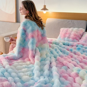 Plaid en polaire imprimé fausse fourrure tie-dye, double face, extra épais, style luxe léger, en peluche bulle - Product Image 2
