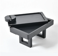 Tablette de canapé classique personnalisée en bambou noir avec plateau de rangement et support de téléphone rotatif à 360°
