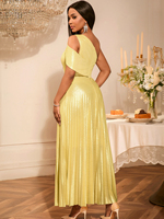 AM050331 Robe de mariage asymétrique scintillante de luxe plissée de grande taille pour femme Robe de soirée d'anniversaire dorée