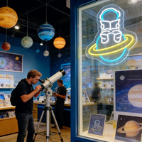 Neonawall En gros Enseigne néon LED personnalisée Astronaute, Décoration murale USB avec anneau étoilé, Classée IP65, Montable au mur pour la maison et les boutiques tendance