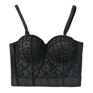 Camisola de perlas de estilo europeo americano para mujer, Top corto informal Sexy, Midriff expuesto, dulce diseño deshuesado, Aliexpress - Product Image 2