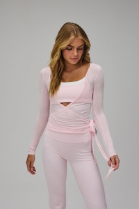 Set da salotto personalizzato da <span class=keywords><strong>donna</strong></span> 2 pezzi in maglia <span class=keywords><strong>cravatta</strong></span> a manica lunga <span class=keywords><strong>camicia</strong></span> a portafoglio incrociata piegata su pantaloni a zampillo tute da ginnastica per Yoga Pilates - Product Image 5