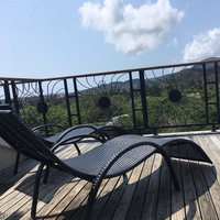 Chaise longue de piscine extérieure, chaise de patio, chaise de plage, chaise de véranda, chaise de villa, imperméable, anti-UV, en métal et bois, avec accoudoirs