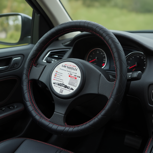 Housse de volant de voiture 37-39 cm Premium Noir avec surpiqûres rouges - Product Image 2