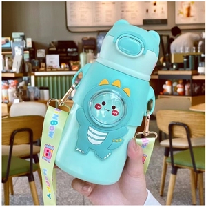 <b>Cute</b> Portable Stainless Steel Vacuum Water Bottle Kids Dinosaur Thermos <b>Mug</b> Straw Acrylic Leak-Proof 6-12 Hours Insulation Back - Product Image 3