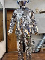 Performance sur scène Led Light Up Punk Miroir Homme Costume Verre Argent Doré Réfléchissant Costume Pour Boîte De Nuit
