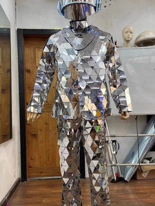 Puesta en escena Led Light Up Punk Mirror Man Costume Glass Silver Golden Reflective Suit para Night Club - Product Image 2