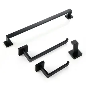 New Arrivals 4-Piece Black Towel Bar Holder Set Hand Towel Holder Toilet Paper Holder Set for Bathroom